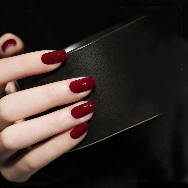 24pcs/set Quick Nails Red Fake Nails Solid Color Manicure Waterproof Wearable Nail Stickers