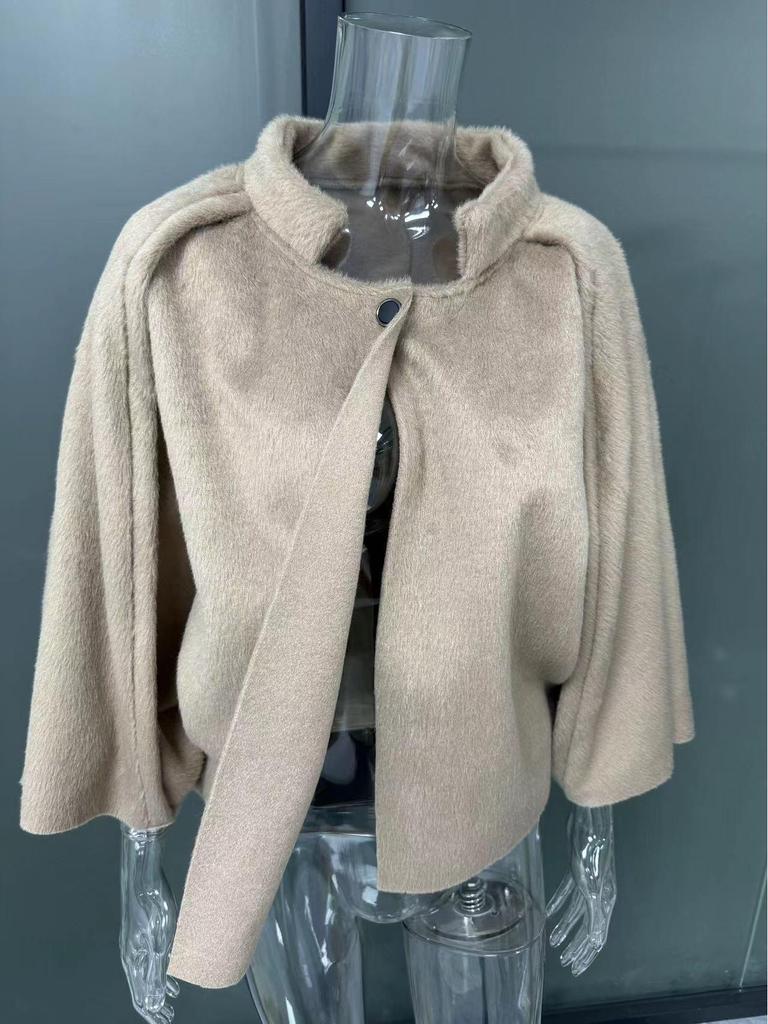 Женское однотонное кашемировое пальто на пуговицах с рукавами «летучая мышь», коллекция 2025