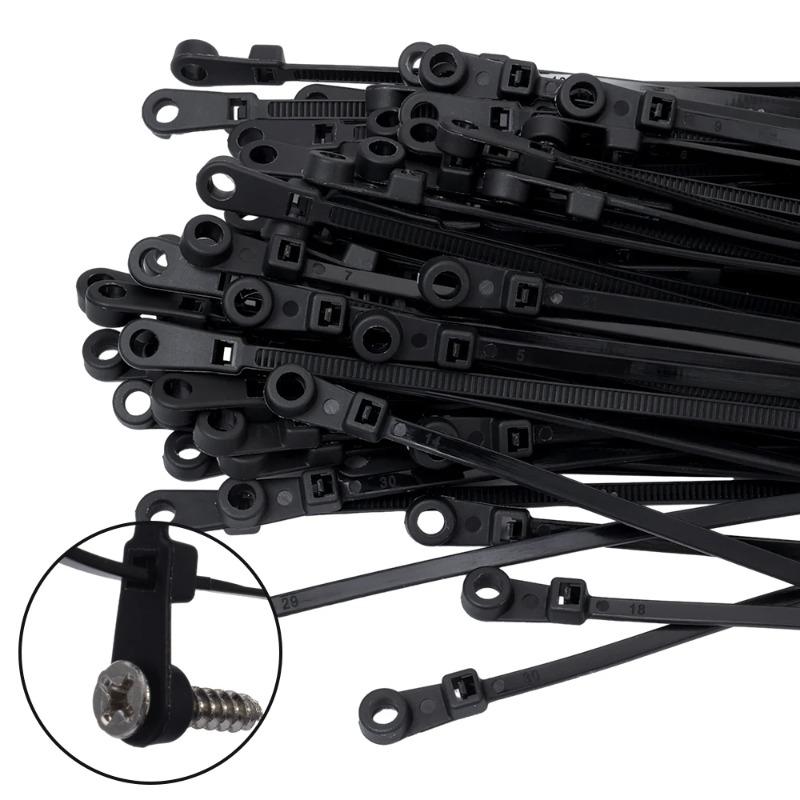 500/100pcs Nylon Cable Ties with Mounting Screw Hole Self Locking Loop Wraps Zipper Cables Tie Wire Fastening Straps Bundle Tool
