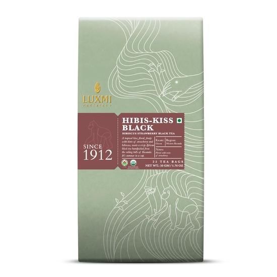 LUXMI Estates Hibis-Kiss Black Tea 25 Teas Bags (50 Gm) Pack | Certified Organic Black Tea|Hibiscus Strawberry|Herbal Tea