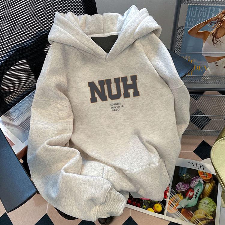 Худи из плотного флиса с принтом букв - Толстое, свободного кроя для осени/зимы