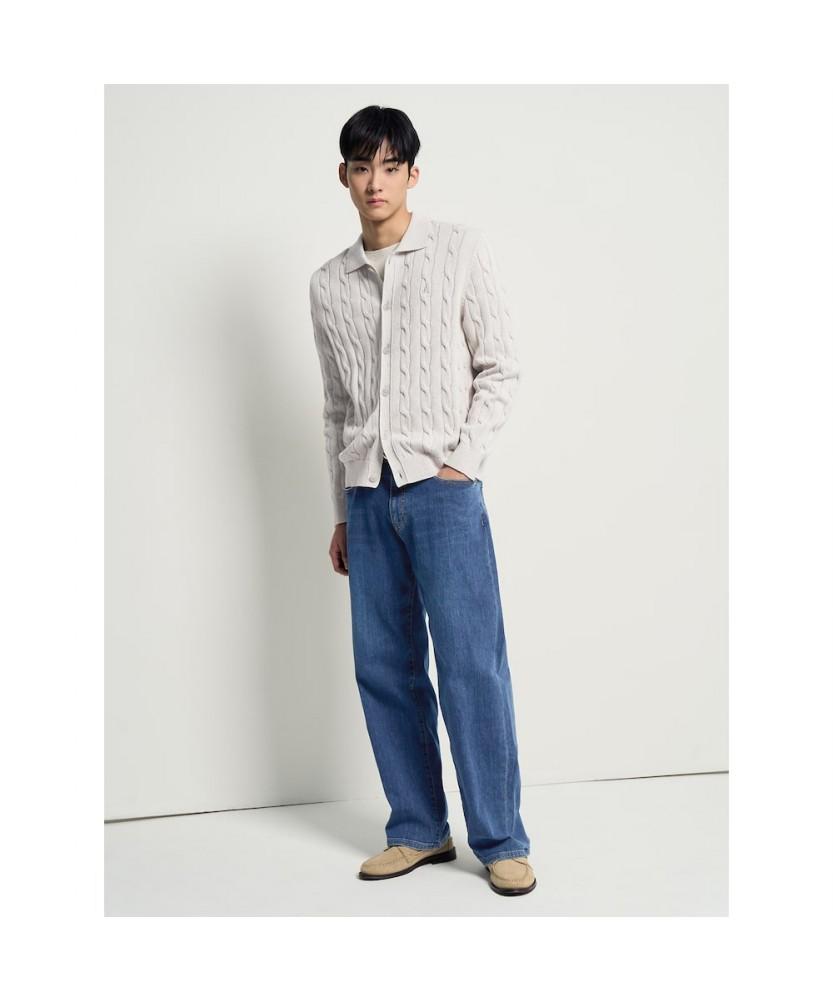 Beanpole Men Cable Collar Neck Cardigan Beige