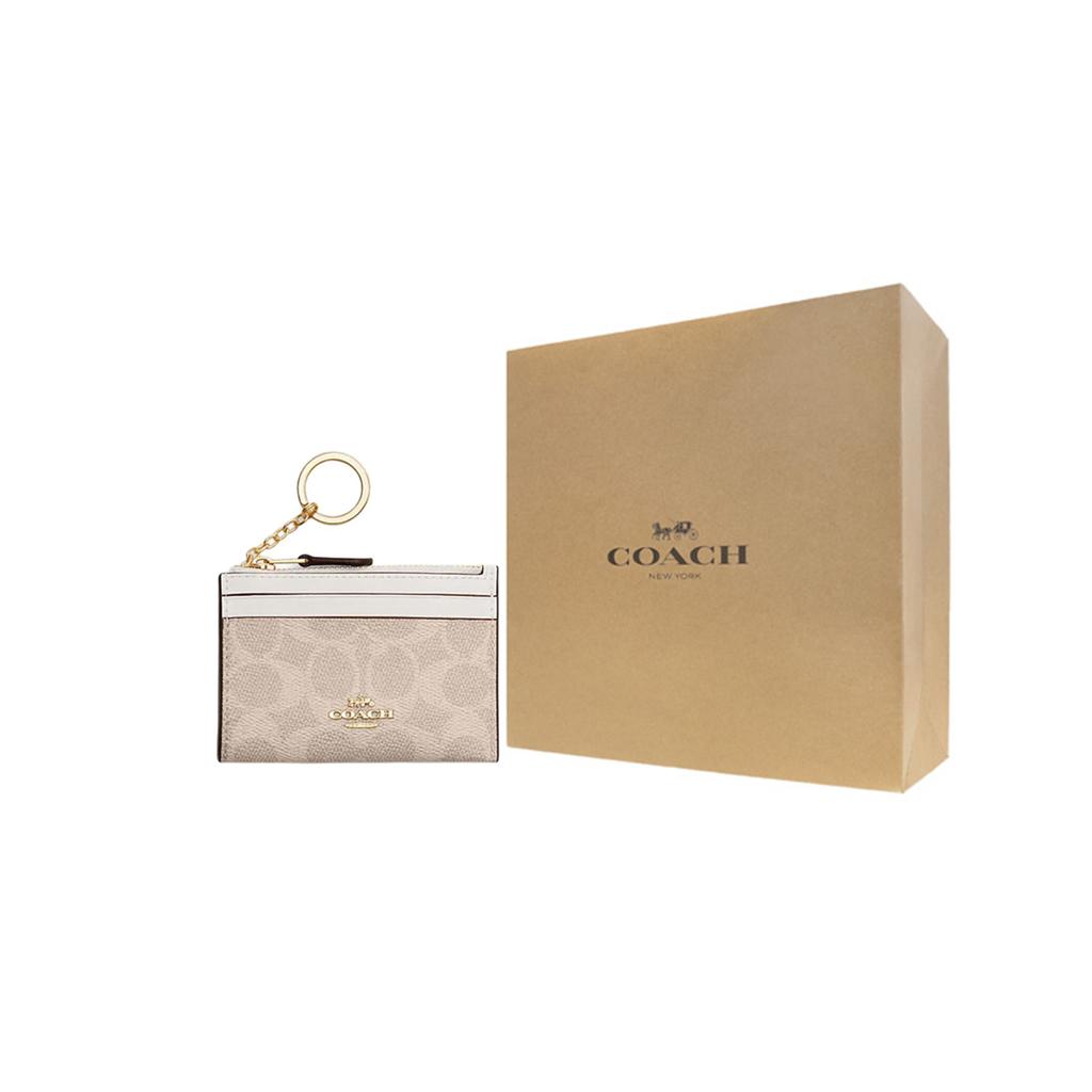 New COACH Mini Id Skinny Artificial Leather Plastic Card Holder Mini Women's Sand Yellow & Chalk White CW870-IMXDM