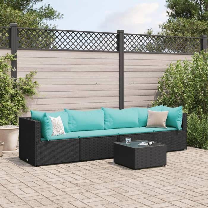 VidaXL Garden Lounge Set 5 Pcs with Cushions Black Wicker, Outdoor Sofa Set, Garden Corner Sofa, 3308012
