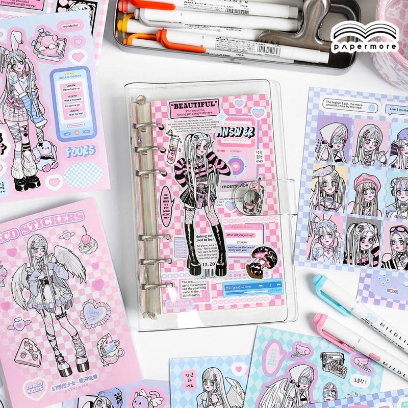 20-Sheet Cute Sweet Cartoon Girl Sticker Book, Adorable Character & Pastel Color Designs, Self-Adhesive for Journal DIY