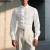 Oversized Men Lapel Neck Long Sleeve Ruffled Casual Elegant Shirts