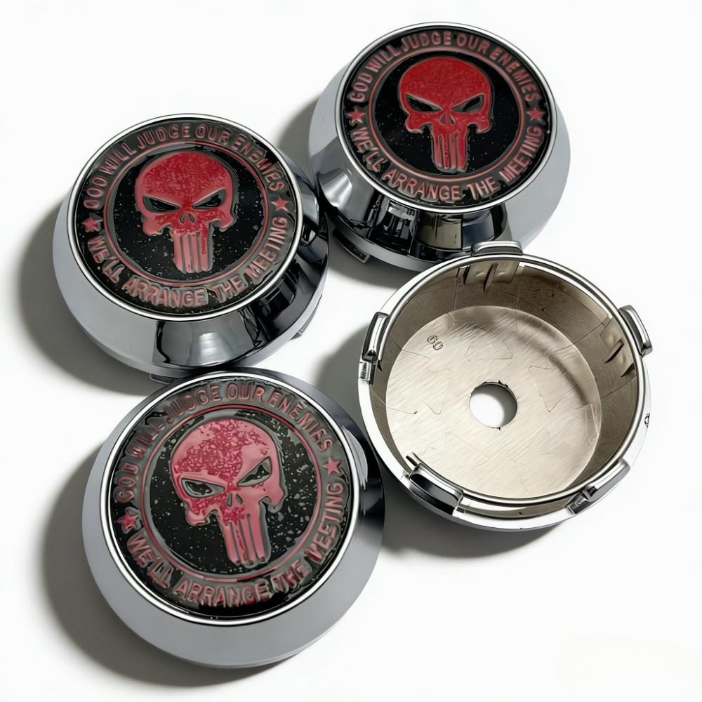 4pcs Skull Logo Badge Emblem Car Wheel Center Caps 60MM Clips 56MM Wheels Hub High Cap Rim Hubcaps Cover Replace Car Accessories