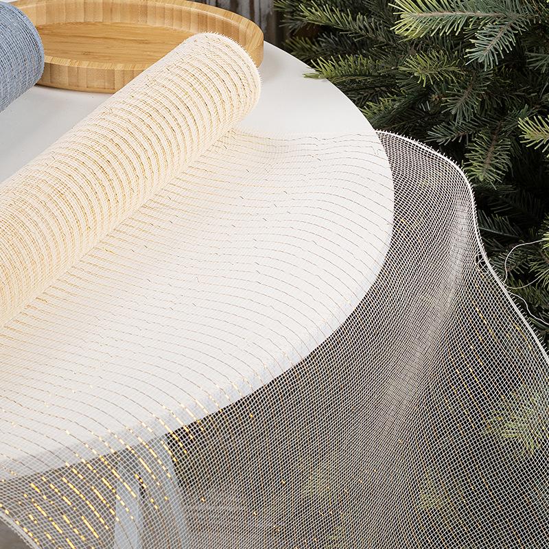 Gold & Silver Christmas Tree Decorations: Mesh Ribbon & Ornaments