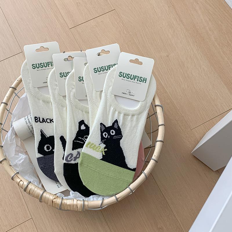 Невидимые носки с низким вырезом для девочек, весенне-летние мультяшные носки-лодочки с маленькими животными, милые короткие носки, впитывающие пот бесшовные носки для девочек