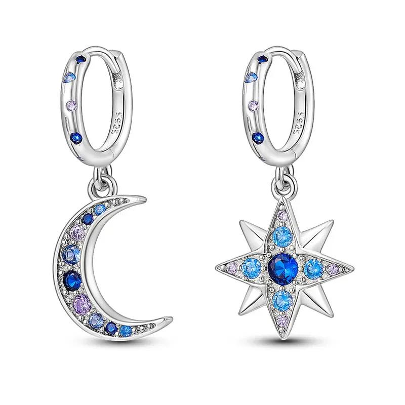Shining Blue Zircon Owl Earrings Copper Evil Eyes Earrings For Women Wedding Engagement Planet Moon Star Zirconia Jewelry