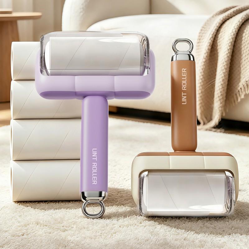 Large Sticky Roller Lint Remover Clothes Bed Pet Hair Removal - Reusable Handle With Tear-Off Adhesive Sheets