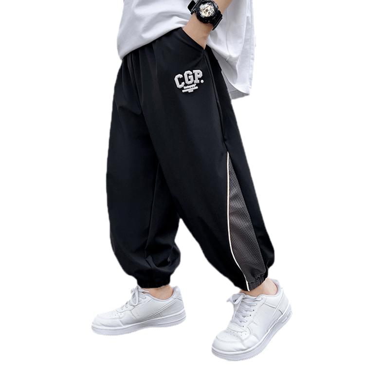 Детская одежда, брюки из ледяного шелка для мальчиков, новые детские весенне-осенние модели среднего и большого размера, спортивные брюки, брюки для мальчиков