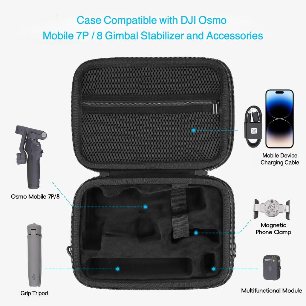 CO2CREA compatible storage case for DJI Osmo Mobile gimbal black 8/7P/7 stabilizer, (case only)