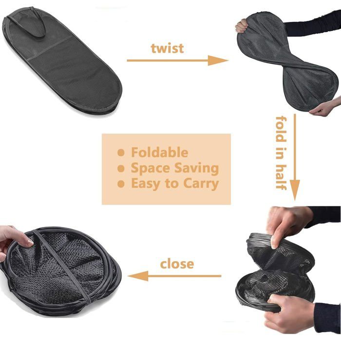 Lot de 2 paniers à linge pop-up pliables noirs – grande capacité, maille respirante, portable