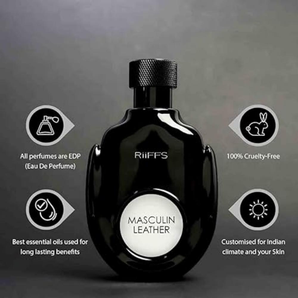 Riiffs Masculin Leather Imported Long Lasting 100ml Мужские духи, цитрусовые и кожаные, успокаивающий аромат