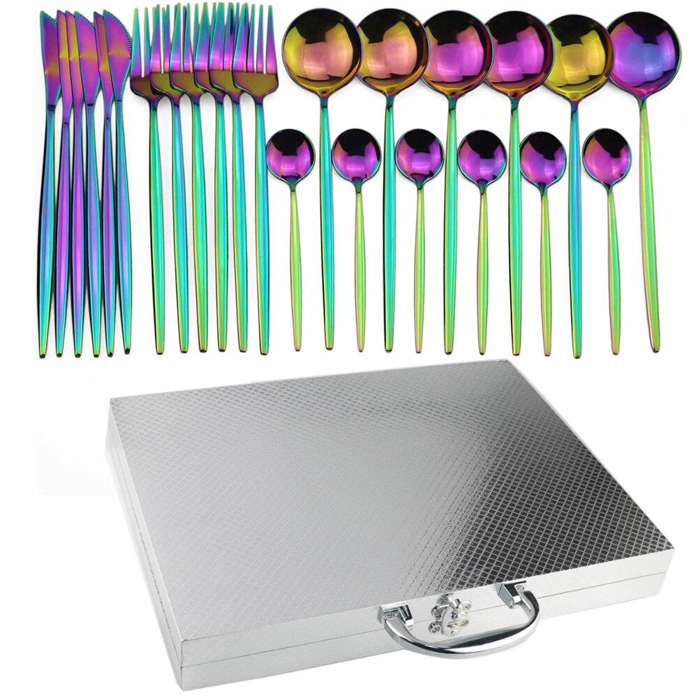 24Pcs Black Dinnerware Set Luxury Cutlery Set 304 Stainless Steel Dinner Set Fork Spoon Knife Tableware Silverware With Gift Box