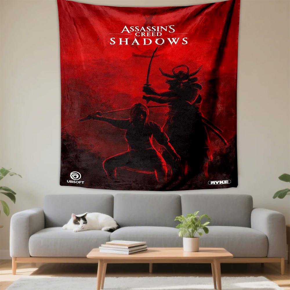 Assassins Creed Shadows Samurai Red Ubisoft Gamers Wall Hanging Tapestry for Bedroom Wall Decor