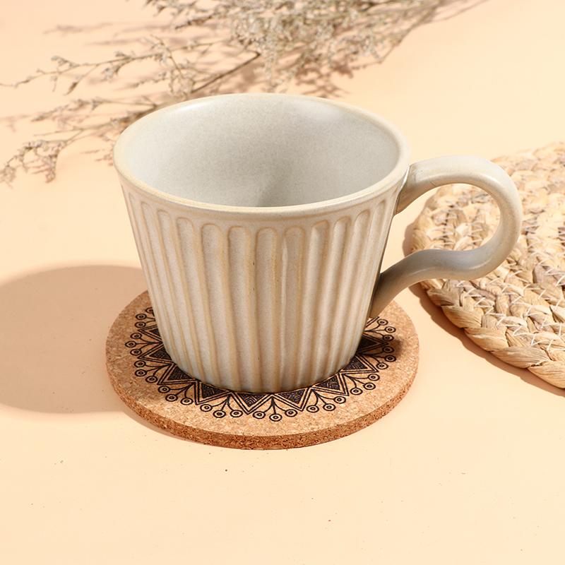 12Pcs Mandala Design Round Shape Wooden Coasters With Rack Round Cork Coaster