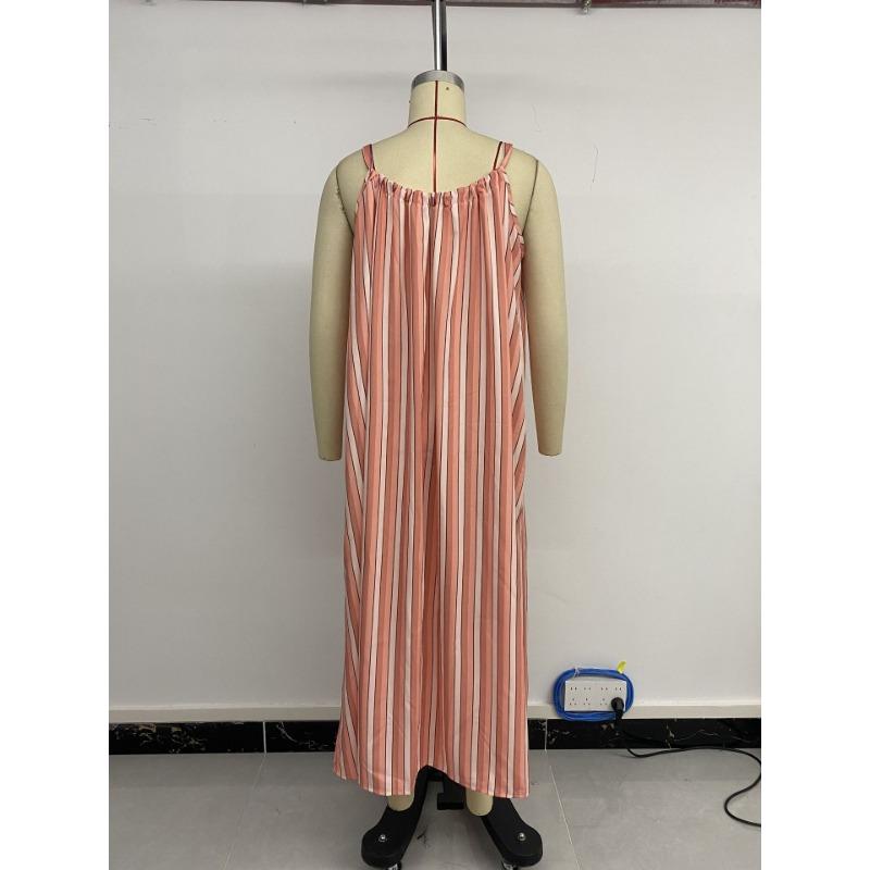 Women's Summer Halter Dress Bow Striped Loose Dress