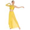 Womens Rhinestone Lyrical Outfit Asymmetrical Long Sleeve Crop Top Loose Irregular Overlay Pants