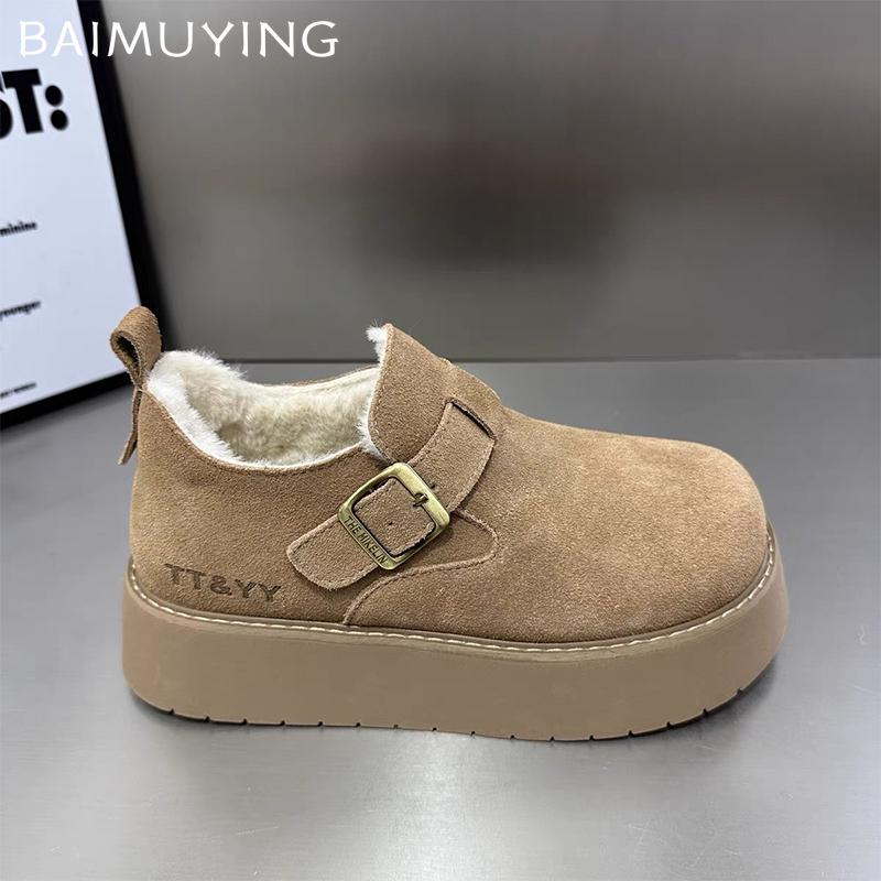 Fur Platform Women Ankle Boots Suede Flats Fashion Casual Shoes Woman 2025 Trend Winter Designer Walking Cozy Snow Botas Mujer