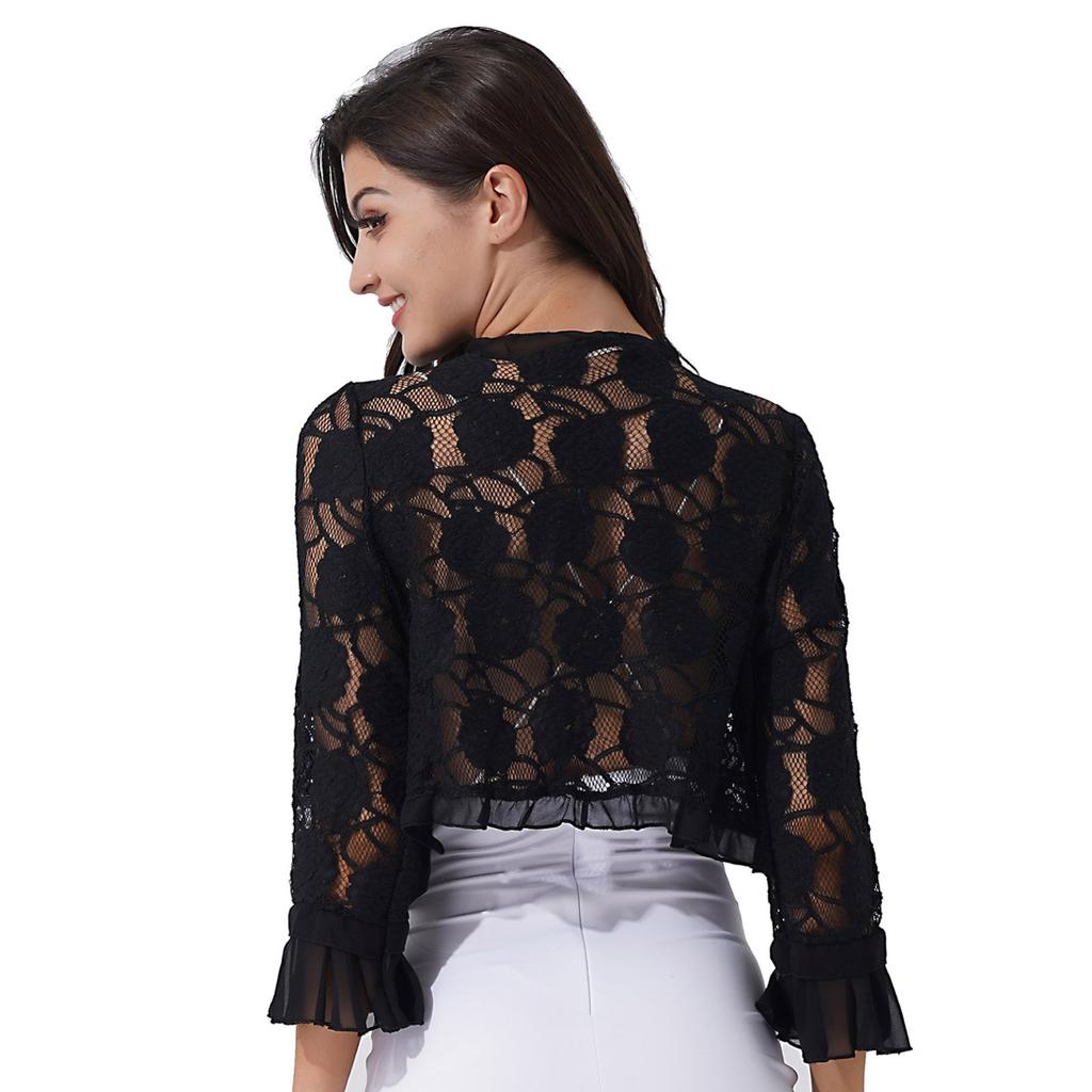 Ladies Half Sleeve Lace Bolero Shrugs Elegant Ruffle Open Front Cardigans Wedding Party Dress Accessaries