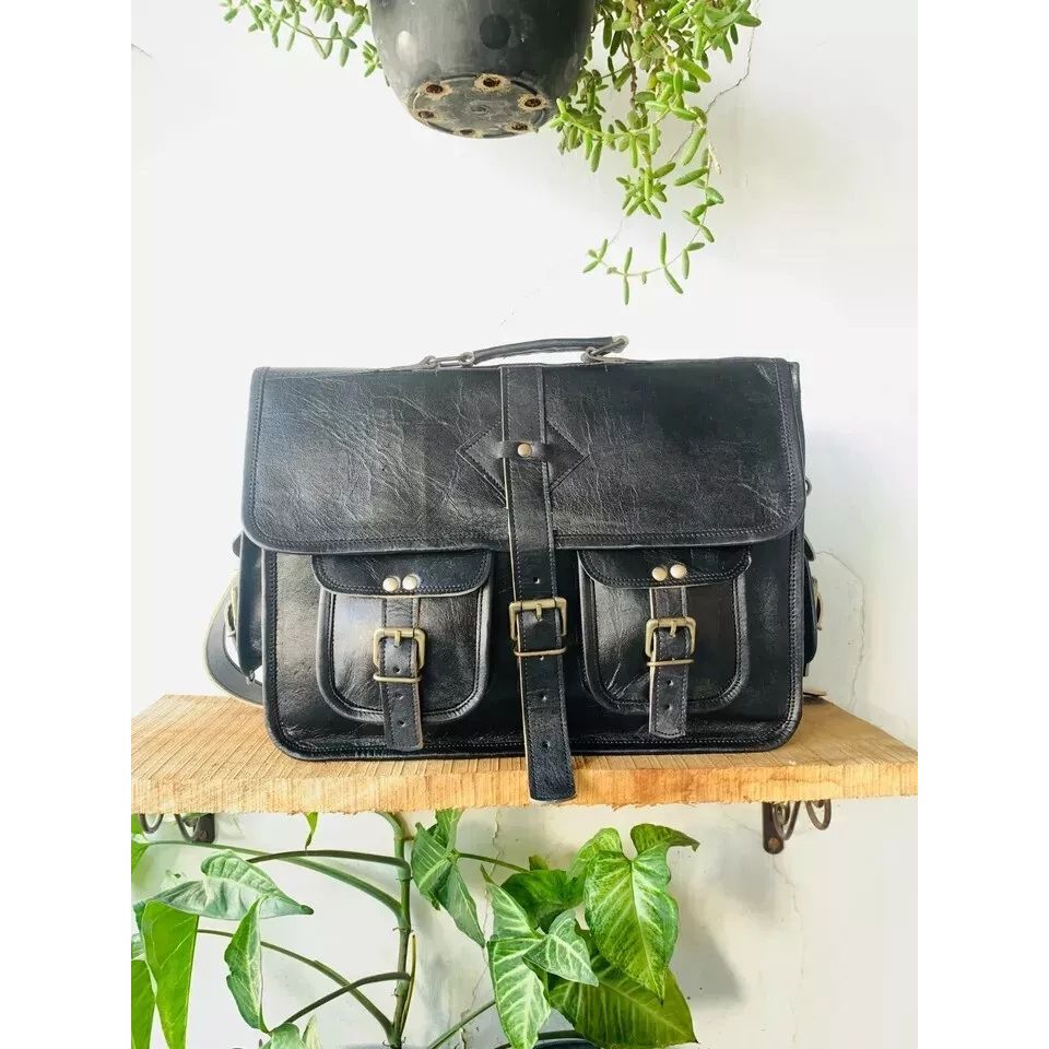 Черная кожаная сумка мужская винтажная сумка-мессенджер для ноутбука на плечо ручная работа черная сумка ( Бесплатная подарочная сумка-слинг коричневого цвета размером 11 x 9 x 3 дюйма )