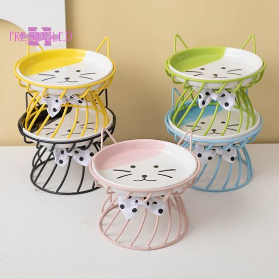 Приподнятая миска для кошачьего корма, большая вместимость, против рвоты, керамическая посуда с кронштейном — Товары для домашних животных