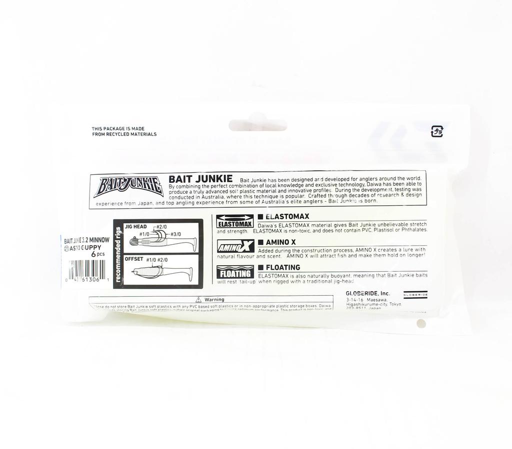 Daiwa Soft Lure Bait Junkie Minnow 3.2 Inch 6 Per Pack Astro Guppy (3061)