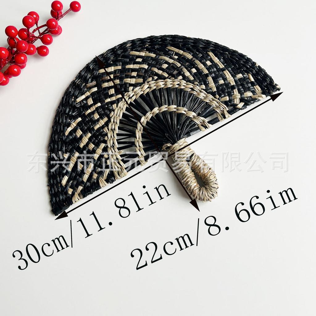 Straw fan, handmade seaweed fan, wall hanging fan, color decorative fan, summer hand crank fan, futon fan