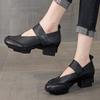 Retro Thick Heel Women Shoes Hook Loop Mary Jane Loafers Luxury 5 Cm Pumps Genuine Leather Sewn Square Heel Single Shoes
