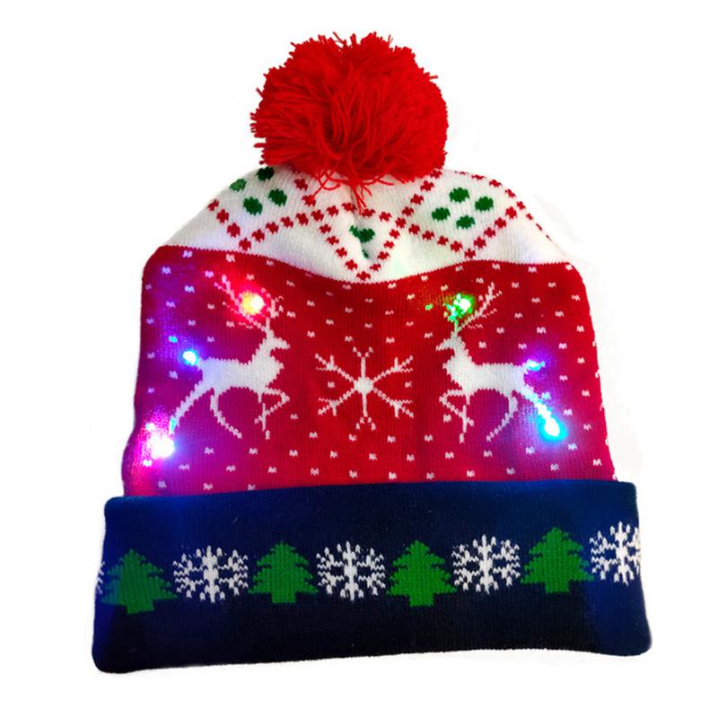 Lovely Snowman ElK Christmas Hat LED Caps New Year Xmas Hairball Home Decorations for Women and Men ARI
