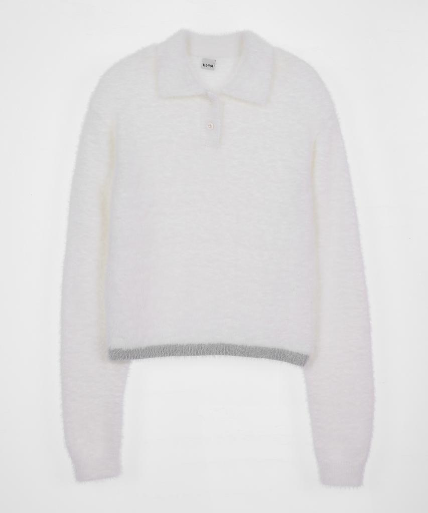 BELLOL Crop Hairy Collar Knit Ivory