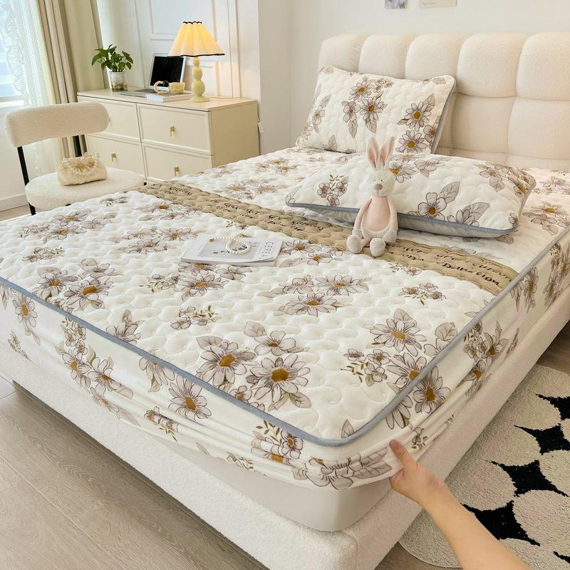 New Soybean Antibacterial Class a Milk Fiber Fitted Sheet Quilted Bedspread Non-Slip Household Dustproof Protective Cover Thickened Mattress