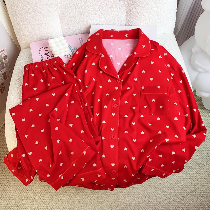 Красный зодиакальный год, женская пижама с длинными рукавами из хлопка на весну и осень