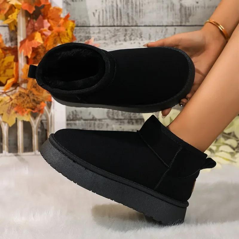 Зимние новые модные женские сапоги 2024 года, короткие плюшевые теплые зимние сапоги с круглым носком, повседневные замшевые туфли на плоской платформе, женские туфли Zapatos