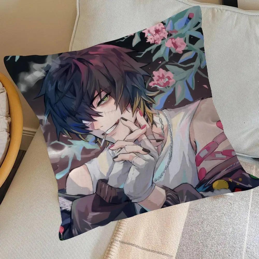 Dark Anime Boy Cushion Cover Gothic Manga Throw Pillow Case Grunge Punk Emo Room Decor for Couch Sofa Bedroom Black Pillowcase