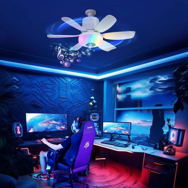 2026 Новый RGB Потолочный Вентилятор со Сменным Цветом E27 с Пультом Bluetooth Музыкой 32 Вт Светодиодный Потолочный Вентилятор для Освещения Спальни Кухни