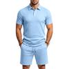 Мужской свободный повседневный летний комплект: рубашка-поло с отложным воротником и шорты