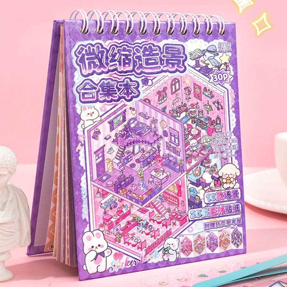 Cartoon Landscape Sticker Book PET Tent Sticker Decoration Kawaii Miniature Scene Collection Kids