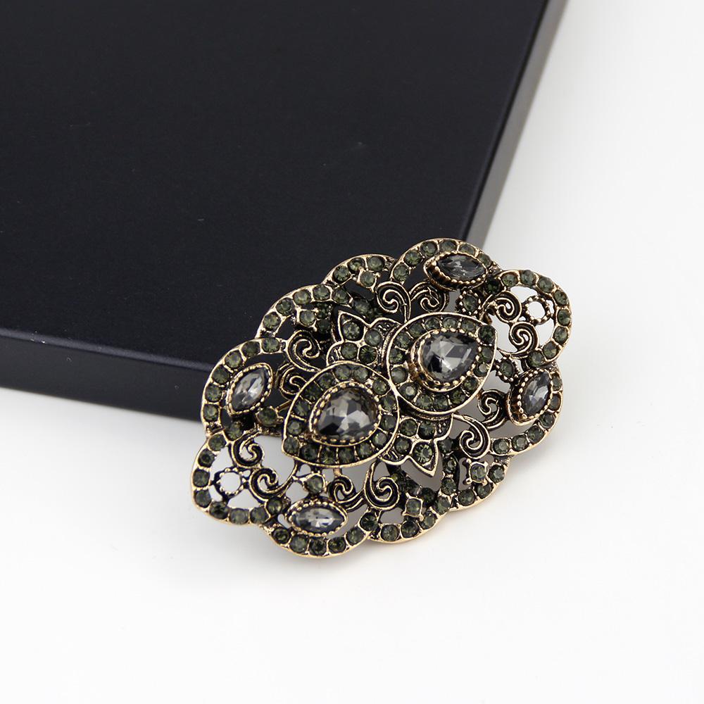Grey Crystal Brooch Women's Brooch Antique Gold Color Bohemian Flower Scarf Pin Bridal Party Jewelry
