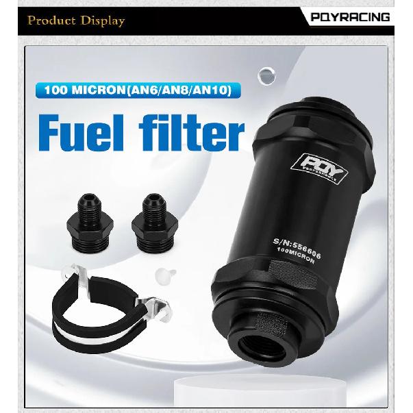 PQY BLACK AN6 / AN8 / AN10 Inline Fuel Filter E85 Ethanol With 100 Micron Stainless steel element and PQY sticker