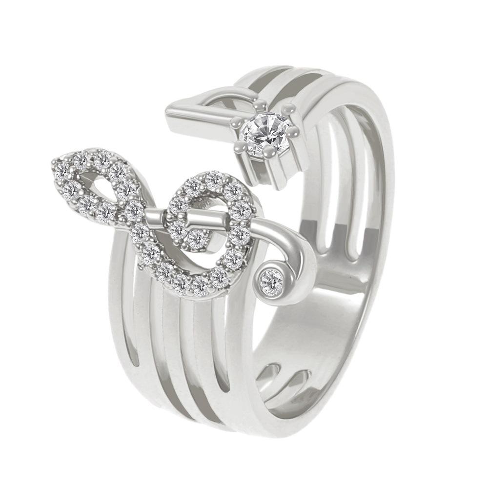 Personality Fashion Inlaid Zircon Musical Symbol Multiple Layers Hollowed-out Stainless Steel Rings for Women Korea Jewelry Gift