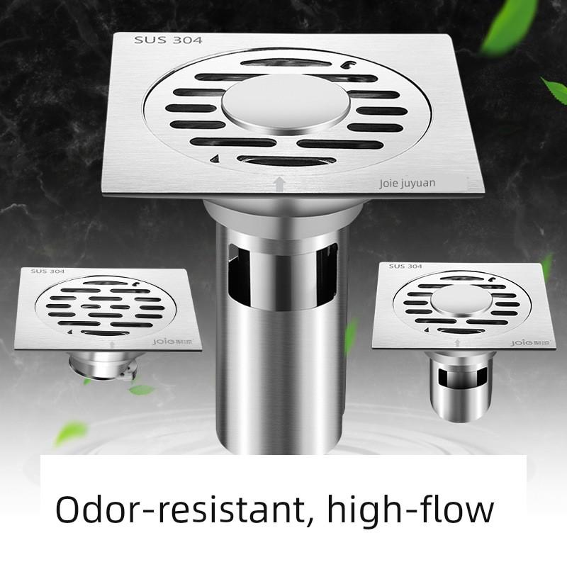 304 Stainless Steel Floor Drain for Washing Machine, Dual-Purpose Anti-Odor Floor Drain, Square Engineering Mass-Produced Deep-Water Floor Drain