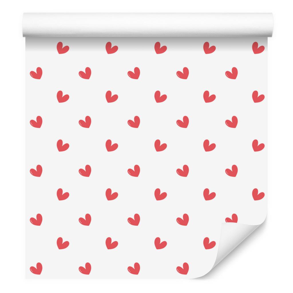 Hearts Wallpaper White and Coral 50x1000