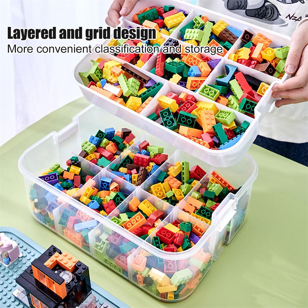 1/2 Layer Kids Building Block Storage Box Adjustable Lego Compatible Storage Box Whit Handle Transparent Toy Storage Box