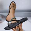 Новая Мода Металлическая Цепочка Женские Шлепанцы 2025 Лето Круглый Носок Плоские Повседневные Пляжные Вьетнамки для Женщин Сандалии Большой Размер 43