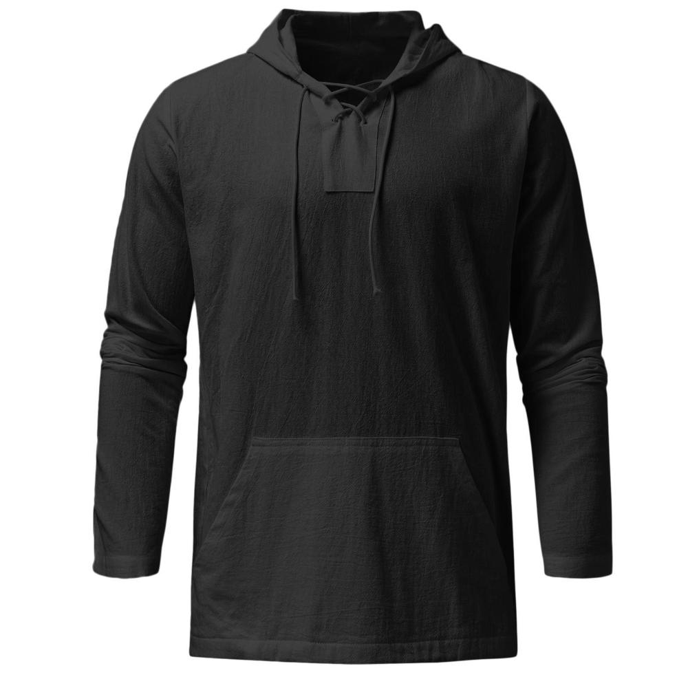 Male Fashion Casual Sports Hoodies Long Sleeve Solid Color Pocket Decoration Trend Sweatwear Cotton 100% Hooded Thin Tops