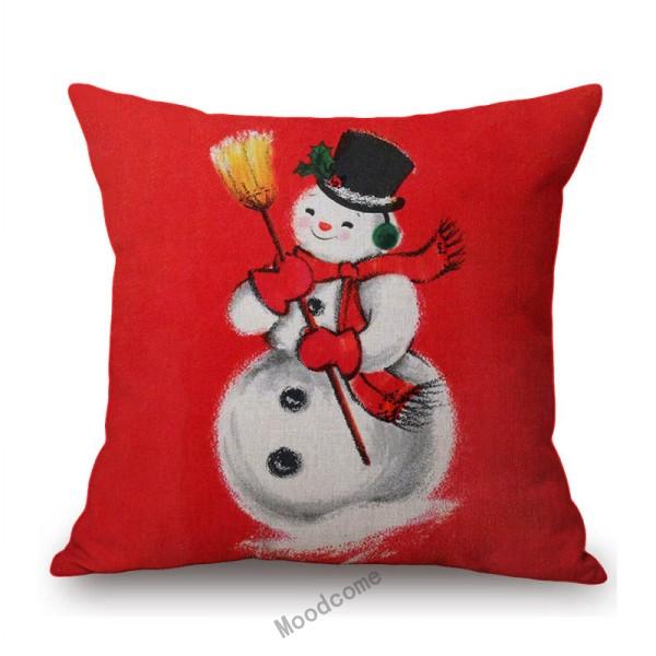 Red Cartoon Snowman Joyful Christmas Cute Art Children Room Decoration Sofa Throw Pillow Case Xmas Oil Painting Cushion Cover