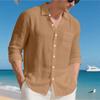 Мужская цветная свободная льняная рубашка-кардиган с длинным рукавом и воротником